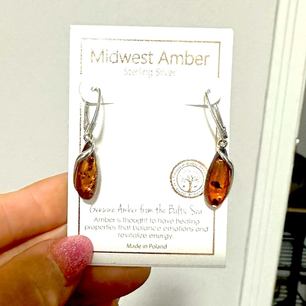 Midwest Baltic Amber Sterling Silver Drop Lever Back Earrings
